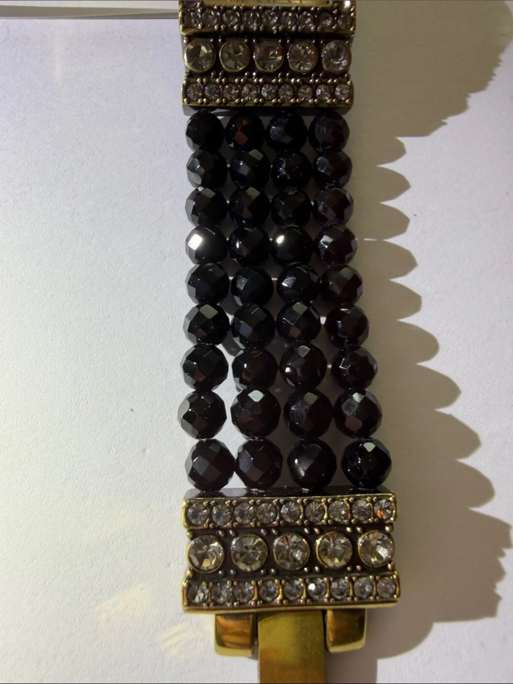 Vintage Heidi Daus Vintage Black Crystal Multi-Strand Bracelet Watch Gold Face